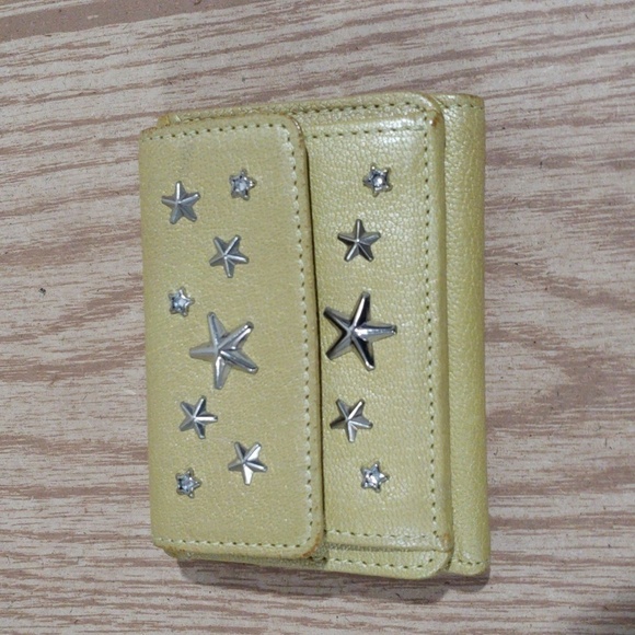 Authentic JIMMY CHOO Nemo Trifold Gold Leather Wallet 4x3" w/ Dust bag & Box